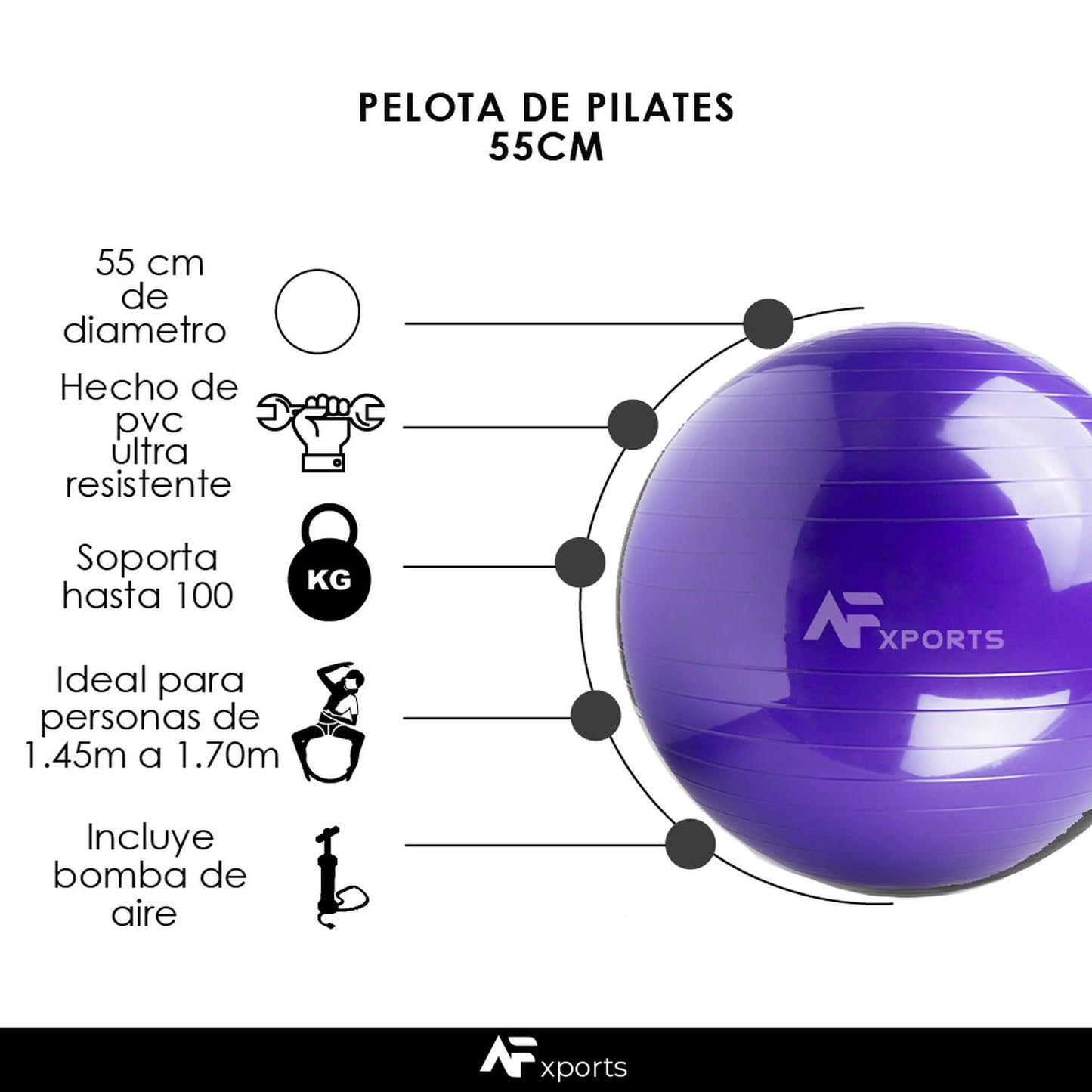 Pelota Pilates / Yoga / Fitness 55 Cm Con Bomba De Aire