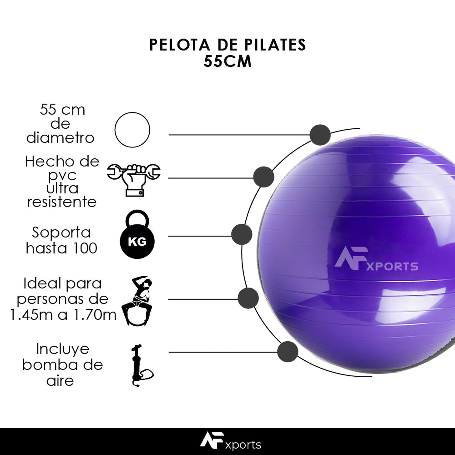Fitball Pelota Pilates Resistente Talla S - 55 cm