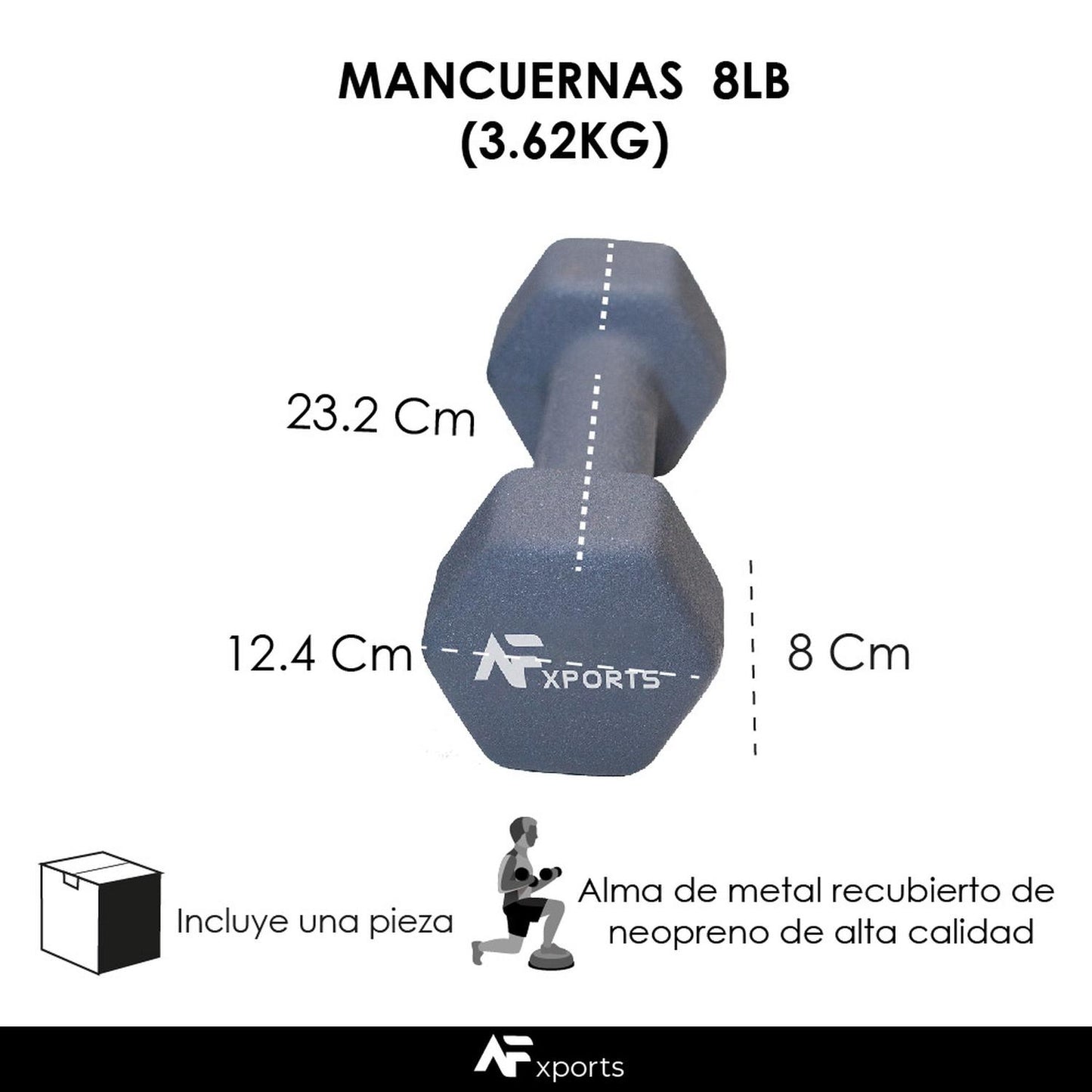 Par Mancuernas Pesas Metal Cubierta Neopreno 8 Lb (3.62 Kg) – AFxports