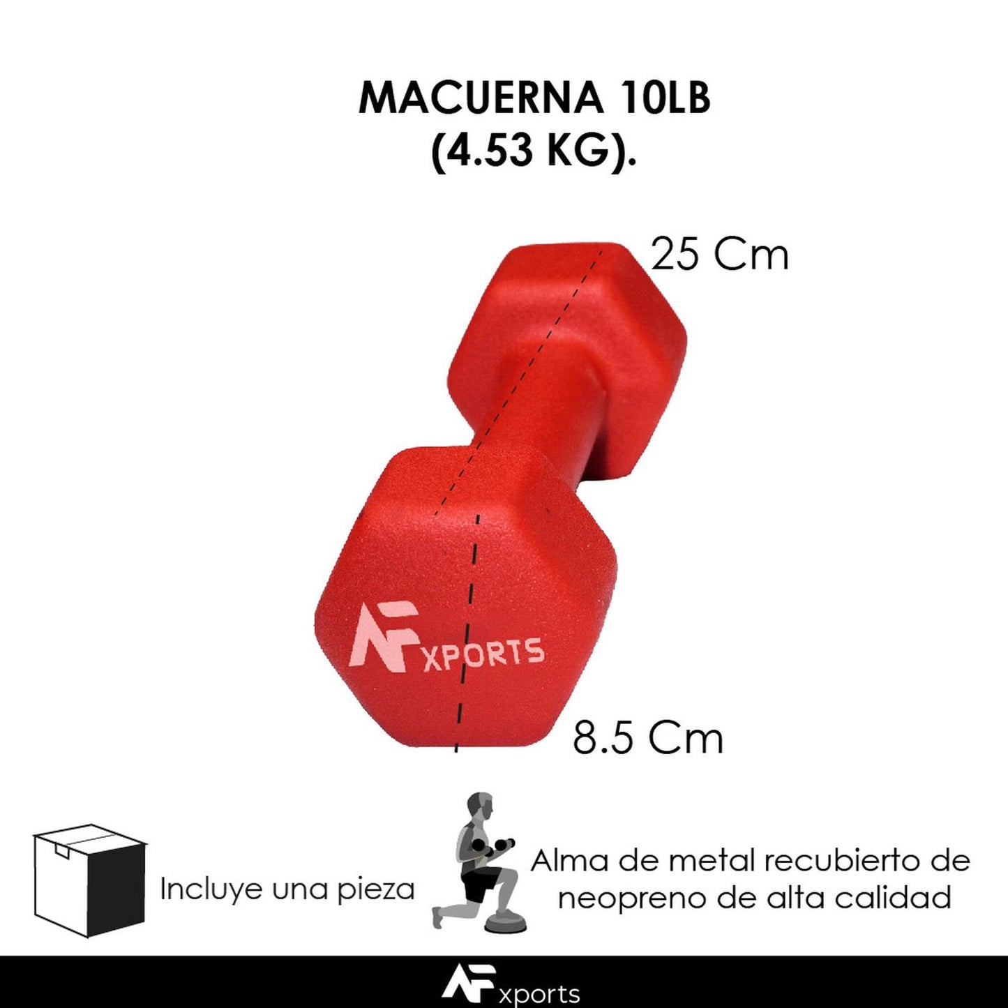 Mancuerna Neopreno 10 Lb Pesa De Metal Recubierta (4.53 Kg)